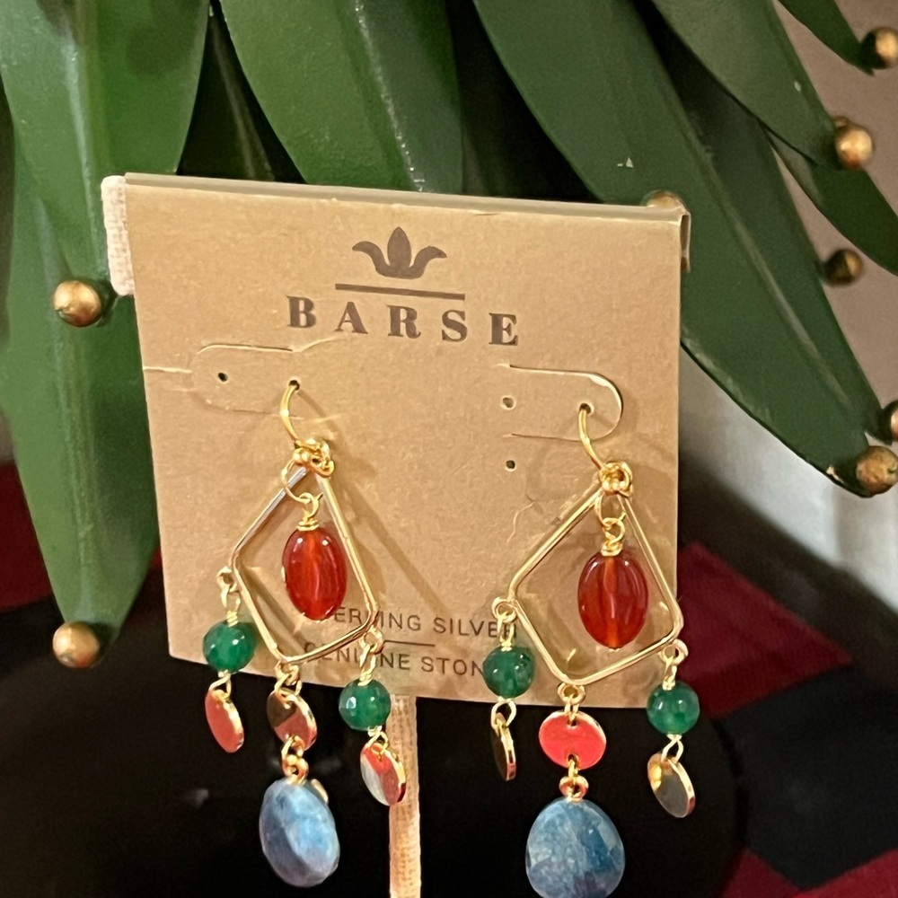 Studio Barse Gold Earrings with Red, Green, and Blue Stones #BJER